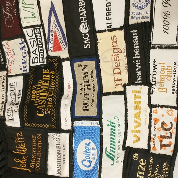 Vintage Fashion Labels Vest Stitched on Black XL Includes Designers Many Eras - Picture 10 of 13